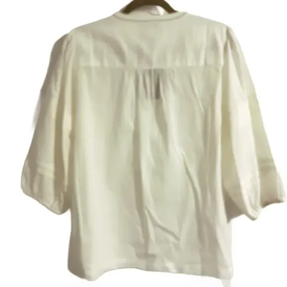 See and Be Seen Cotton Blouse White Size Large Silver Embroidery Poms NWT - Picture 3 of 9